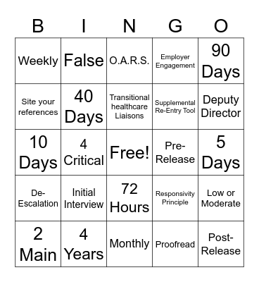 Parole Academy Bingo Card Bingo Card