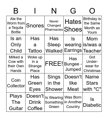 PEOPLE BINGO Card