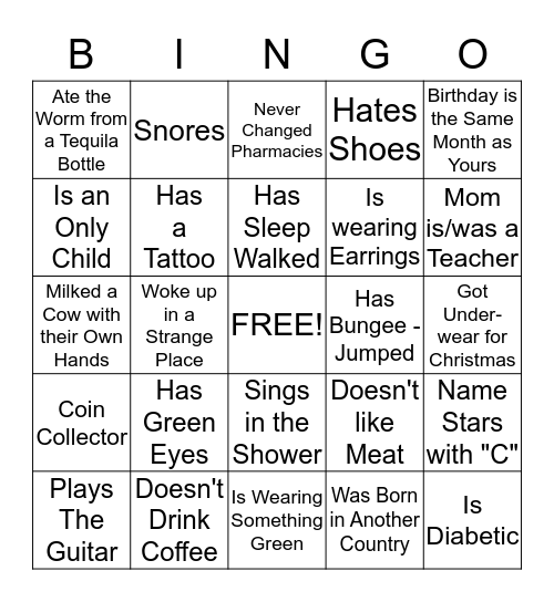 PEOPLE BINGO Card