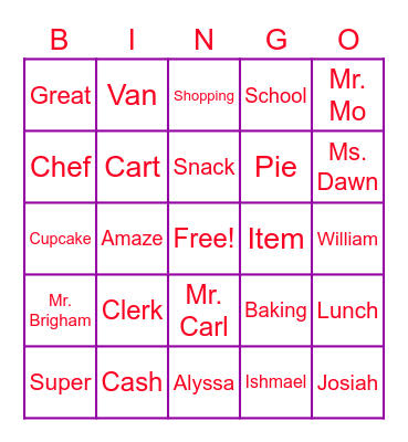Spelling Word Bingo Card