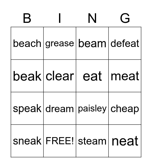 ea words Bingo Card