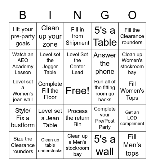 AE Service Bingo Card