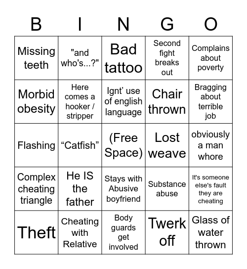 Jerry Springer Bingo X Bingo Card