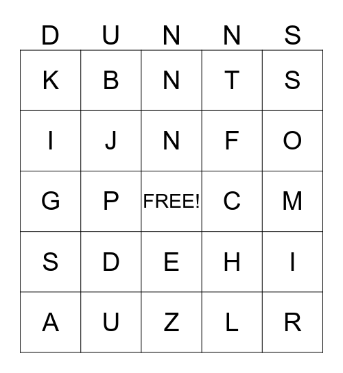 Kids Dunn Bingo  Bingo Card