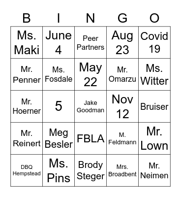 Bobcat Bingo - Sophomore Edition Bingo Card