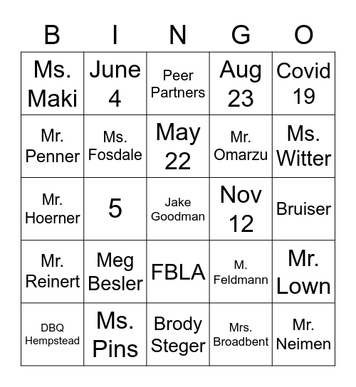 Bobcat Bingo - Sophomore Edition Bingo Card