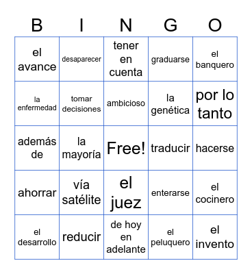 Realidades 3 Vocabulario Cap.6 Bingo Card