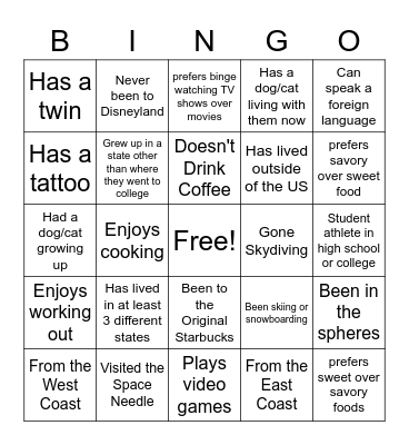 Ice Breaker BINGO Card