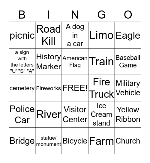 Freedom Bingo Card