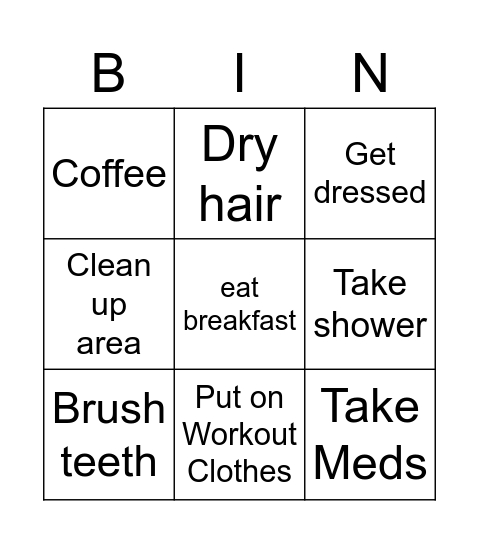 Monday morning Bingo Card