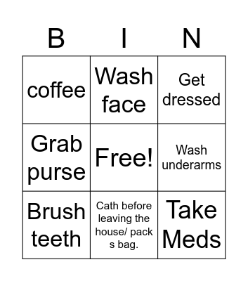 Tuesday morning Bingo Card