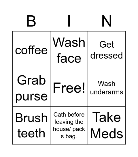 Tuesday morning Bingo Card
