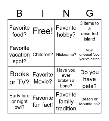 Getting to Know Each Other Bingo Card