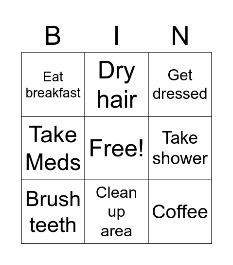 Friday morning Bingo Card