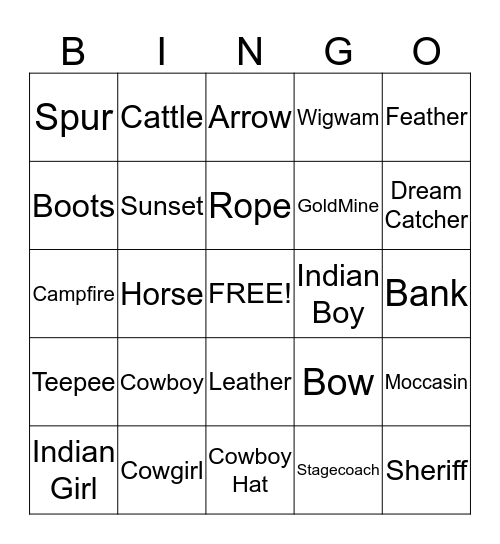 Cowboys & Indians Bingo Card
