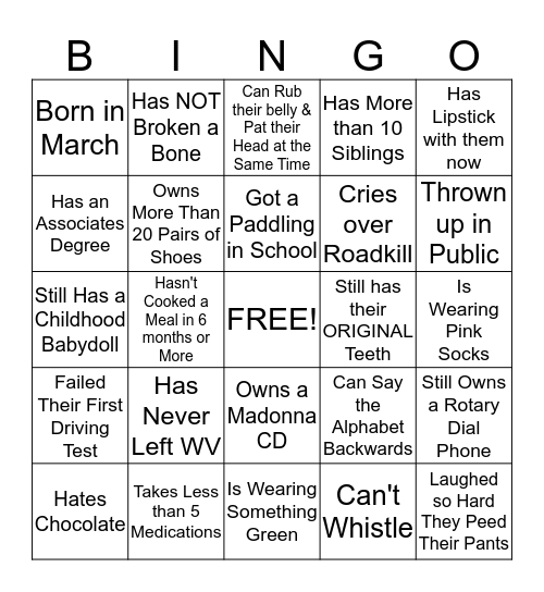 PEOPLE BINGO Card