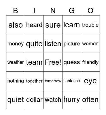 Power Word Bingo - 2B Bingo Card