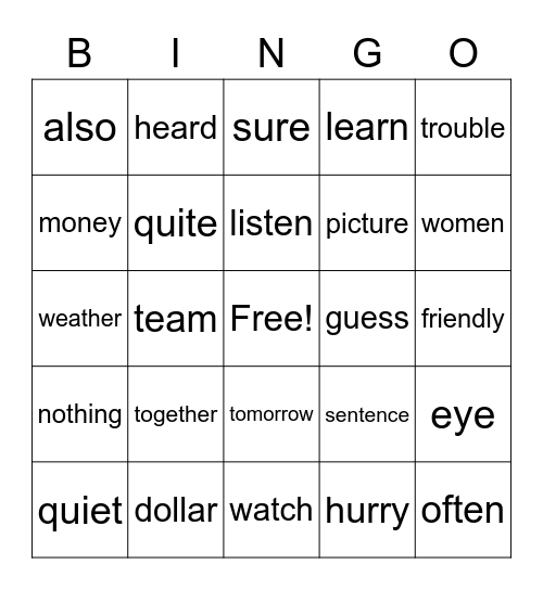 Power Word Bingo - 2B Bingo Card