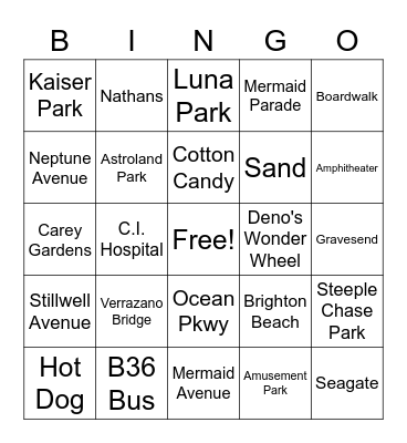 Coney Island Bingo Card