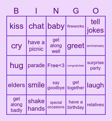 Special Occasions Bingo Card