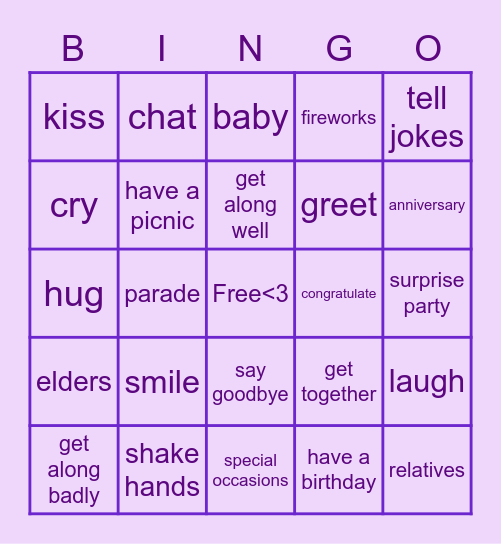 Special Occasions Bingo Card