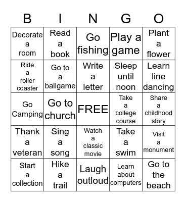 BUCKET LIST BINGO Card