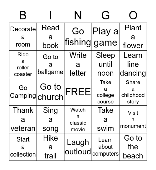 BUCKET LIST BINGO Card