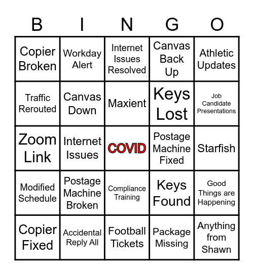 Penn State Mont Alto Email Bingo Card