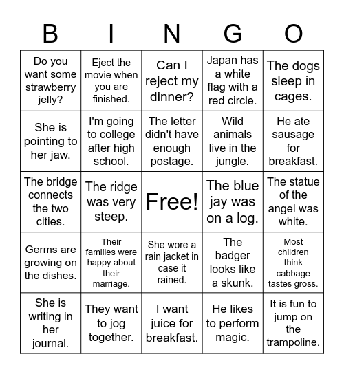 /J? Bingo Card