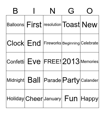 New Years  Bingo Card
