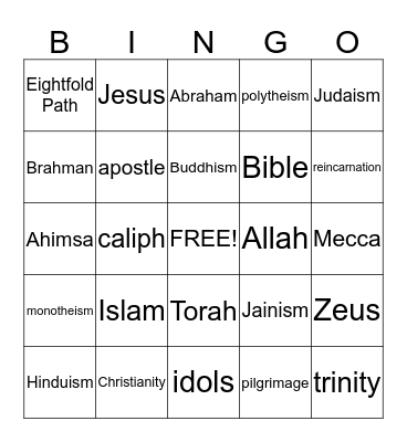 Vocabulary Bingo Card