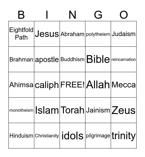 Vocabulary Bingo Card