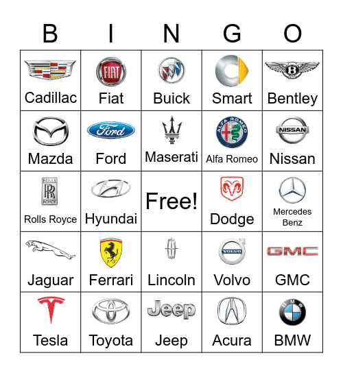 Car Bingo Card