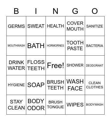 Hygiene Bingo Card