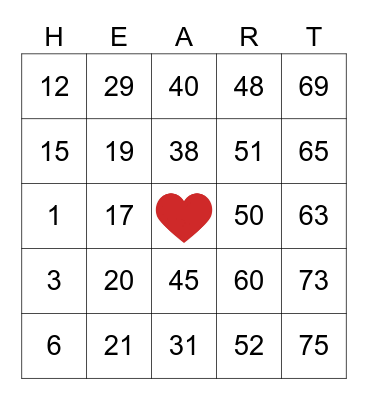 Valentine's Day Bingo Card