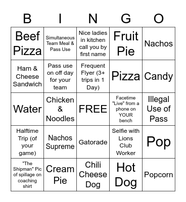 2022 Chappy Concession Stand Bingo Card