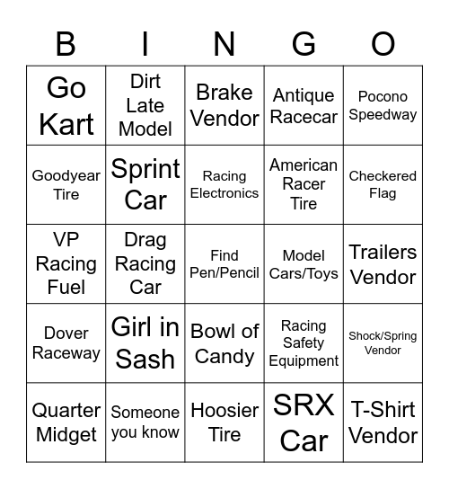 Motorsports Bingo! Bingo Card