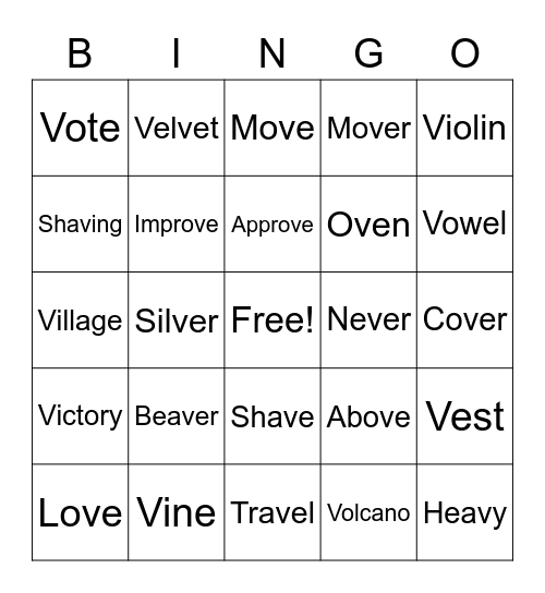 V Bingo Card