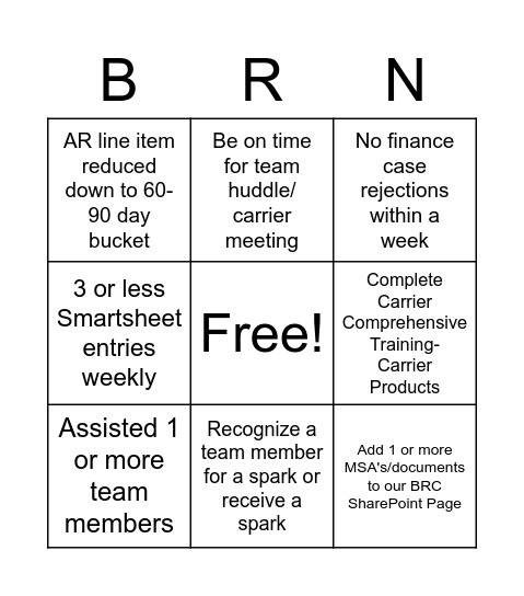 BRC BINGO Card