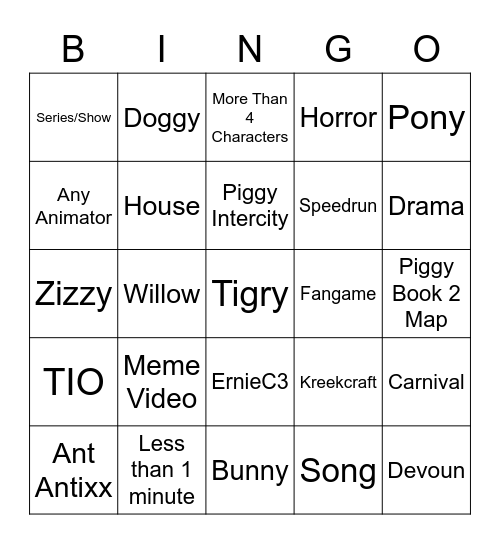 Piggy Bingo Card