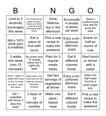 Nutritional Awareness Month Bingo Card