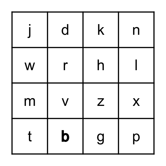 Consonant Letters Bingo Card