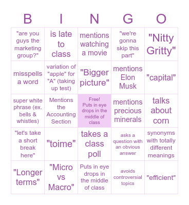 Stephen Mullins ECN 110 Bingo Card