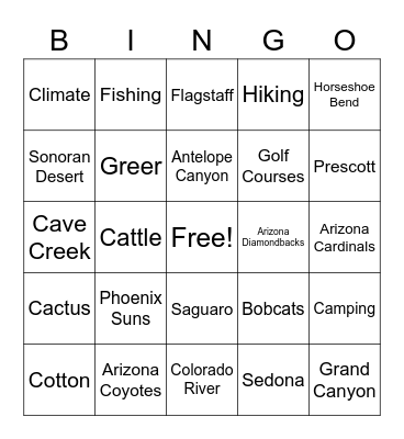 Arizona Bingo Card