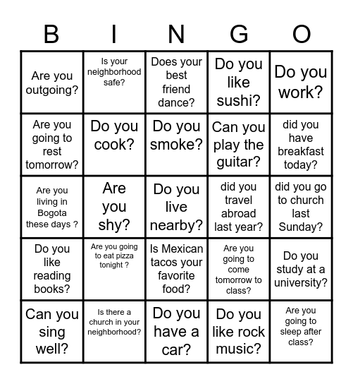 A2.1 Bingo Card