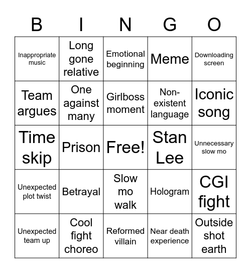 MCU Bingo Card