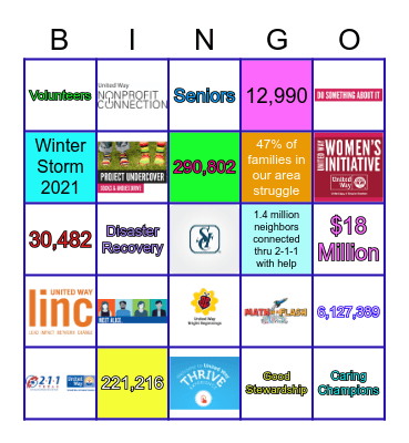 2021 United Way of Greater Houston Bingo Card