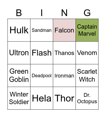 Superheroes Bingo Card