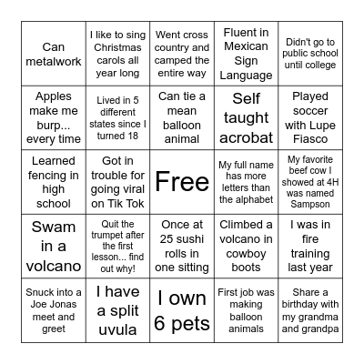 Get to Know the Team Bingo Card