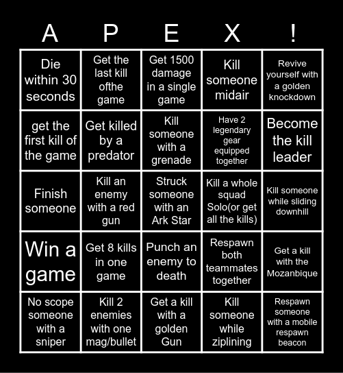 Apex Legends Bingo Card